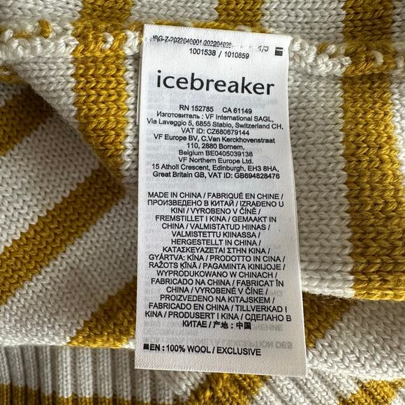 IceBreaker Men's Merino Shearer Crewe Sweater Ecru Heather Gold Stripe XL - Picture 7 of 10